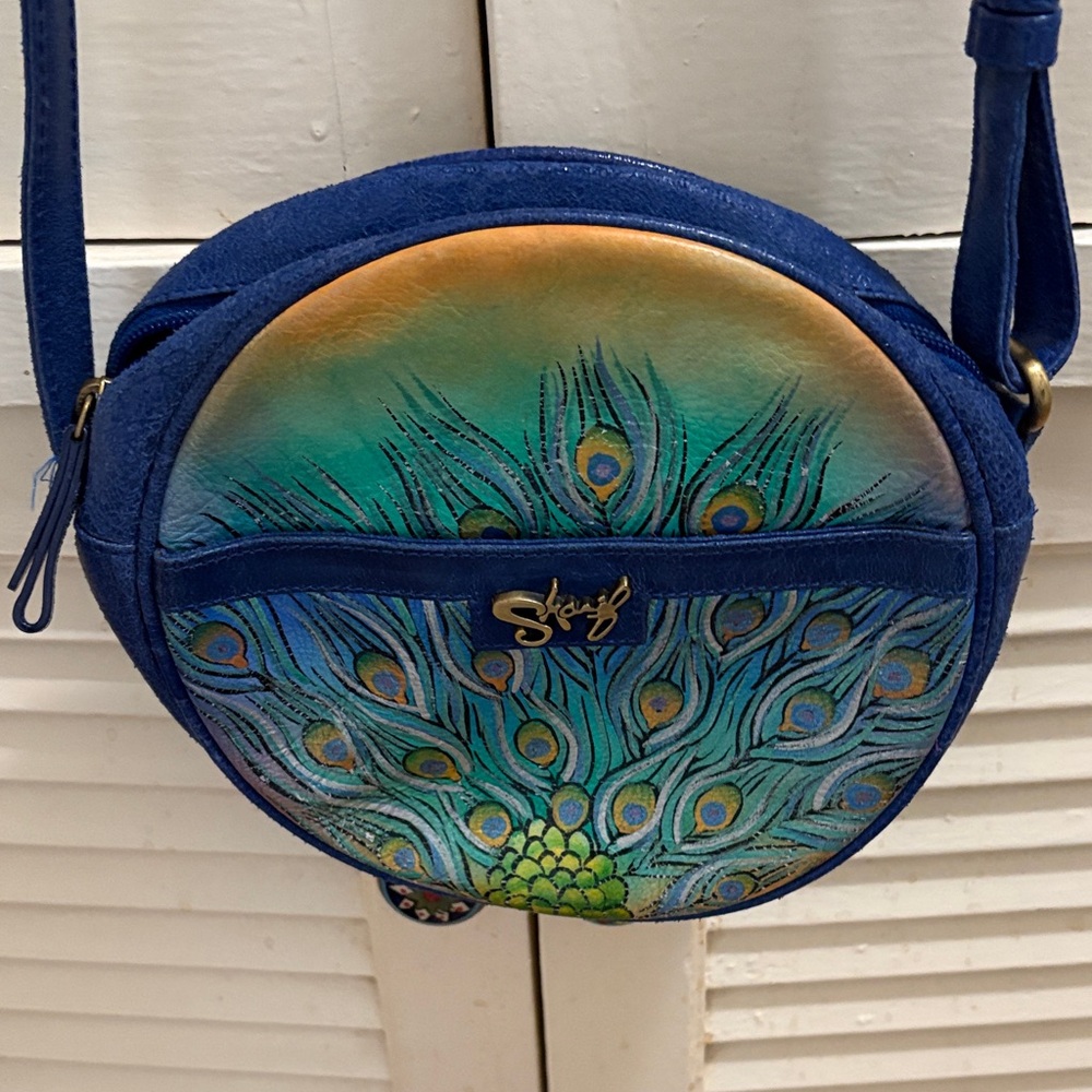 Sharif Blue Peacock Round Crossbody Bag - Picture 3 of 6